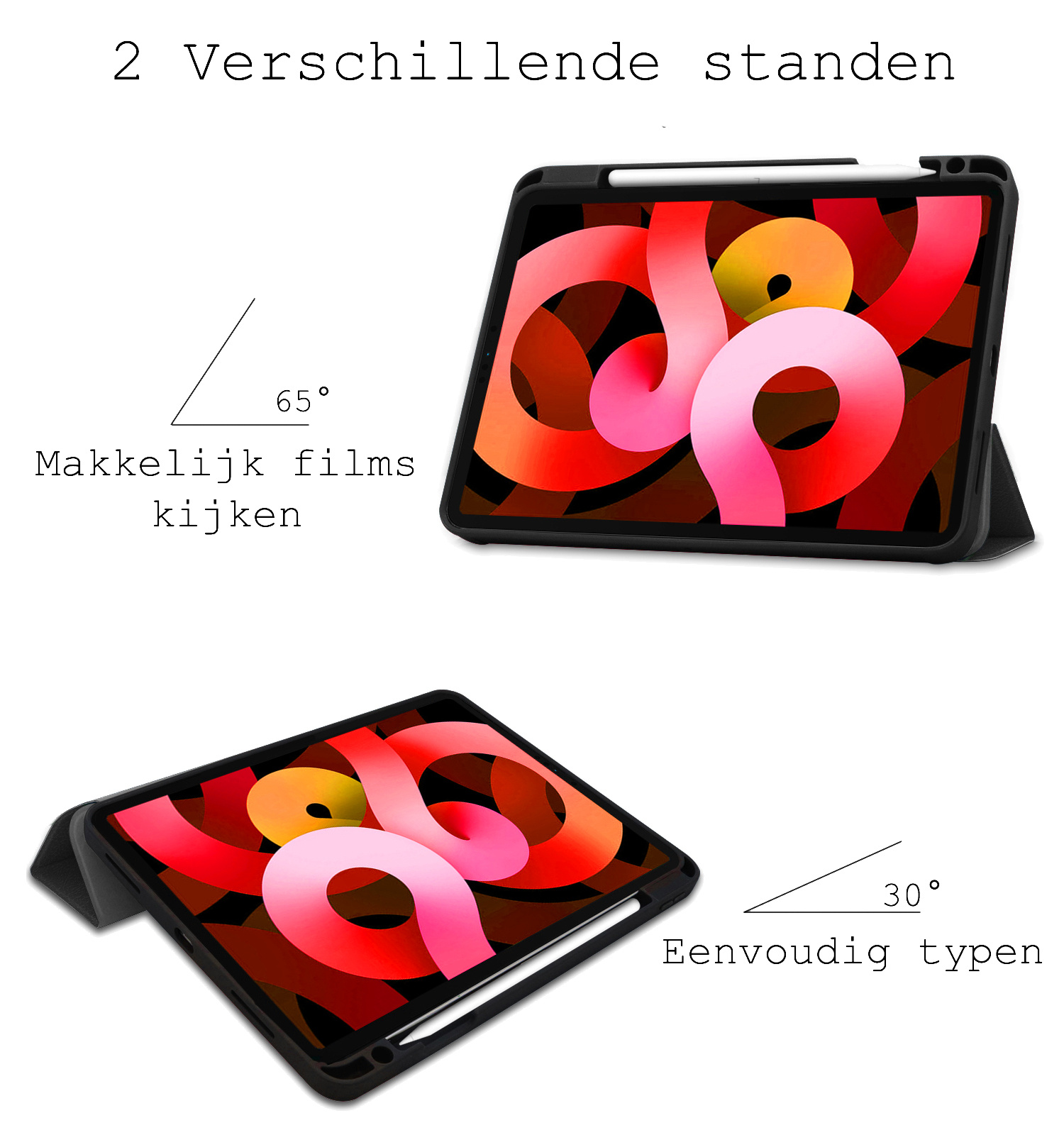 BASEY. iPad Air 5 2022 Hoes Case Hoesje Zwart Uitsparing Apple Pencil iPad Air 2022 10.9 Inch