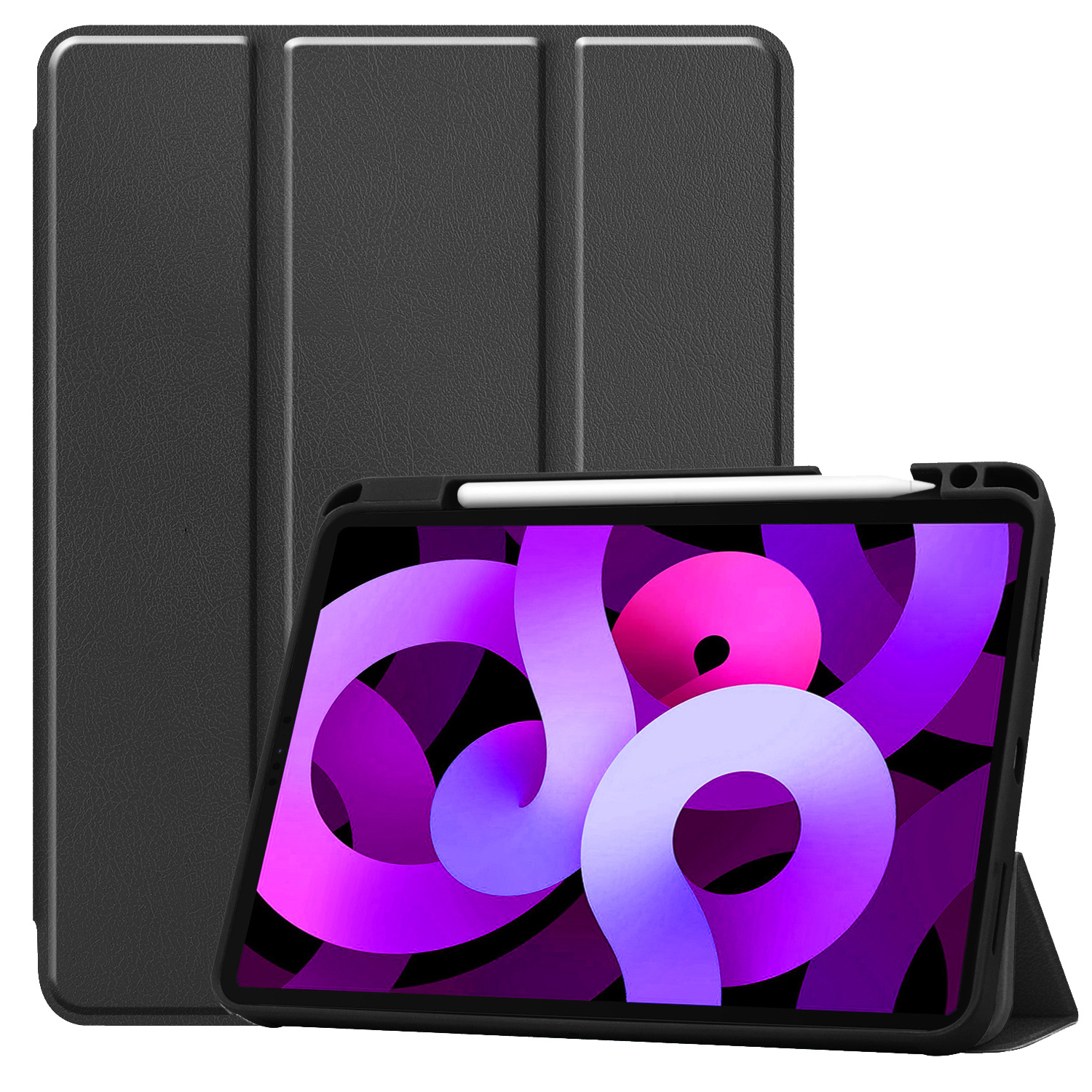 Nomfy Hoes Geschikt voor iPad Air 2022 Hoes Tri-fold Tablet Hoesje Case Met Uitsparing Geschikt voor Apple Pencil - Hoesje Geschikt voor iPad Air 5 2022 Hoesje Hardcover Bookcase - Zwart