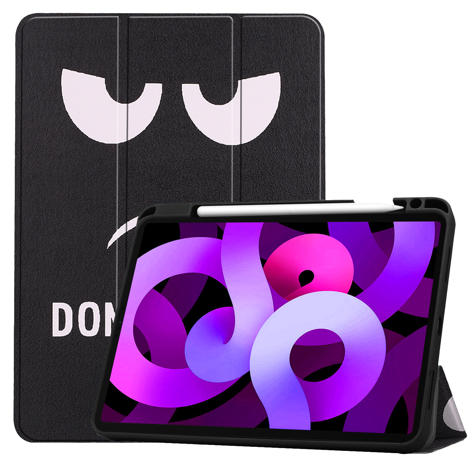 Nomfy Hoes Geschikt voor iPad Air 2022 Hoes Tri-fold Tablet Hoesje Case Met Uitsparing Geschikt voor Apple Pencil - Hoesje Geschikt voor iPad Air 5 2022 Hoesje Hardcover Bookcase - Don't Touch Me