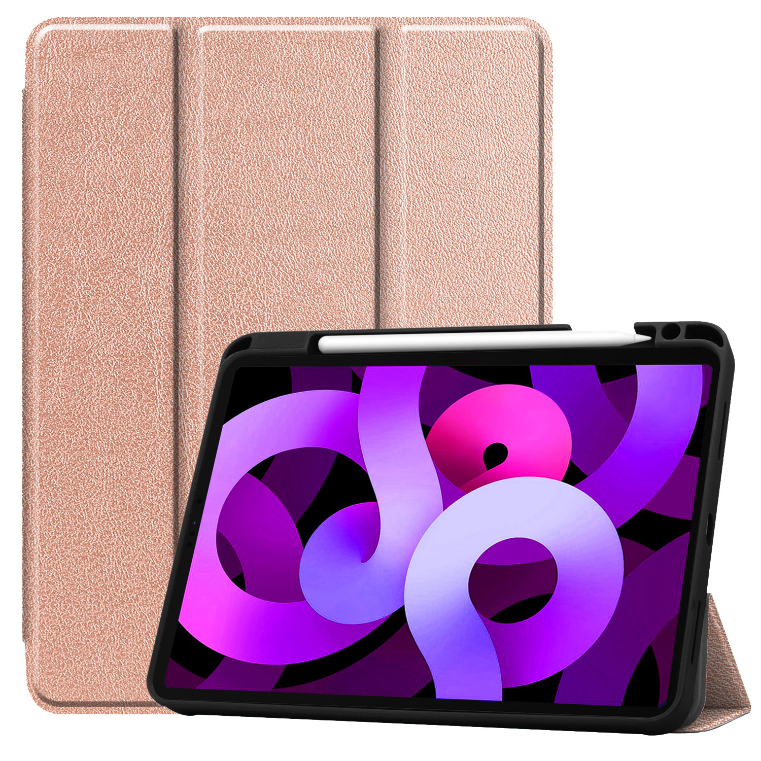 Nomfy Hoes Geschikt voor iPad Air 2022 Hoes Tri-fold Tablet Hoesje Case Met Uitsparing Geschikt voor Apple Pencil - Hoesje Geschikt voor iPad Air 5 2022 Hoesje Hardcover Bookcase - Rosé goud