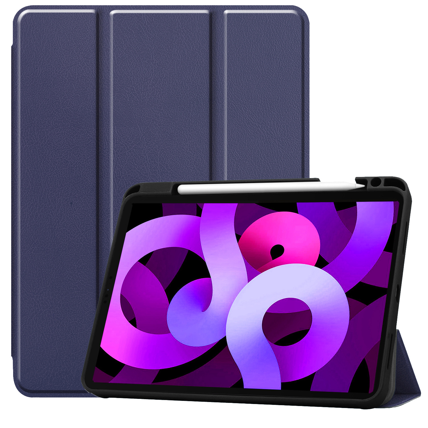 Nomfy Hoes Geschikt voor iPad Air 2022 Hoes Tri-fold Tablet Hoesje Case Met Uitsparing Geschikt voor Apple Pencil - Hoesje Geschikt voor iPad Air 5 2022 Hoesje Hardcover Bookcase - Donkerblauw