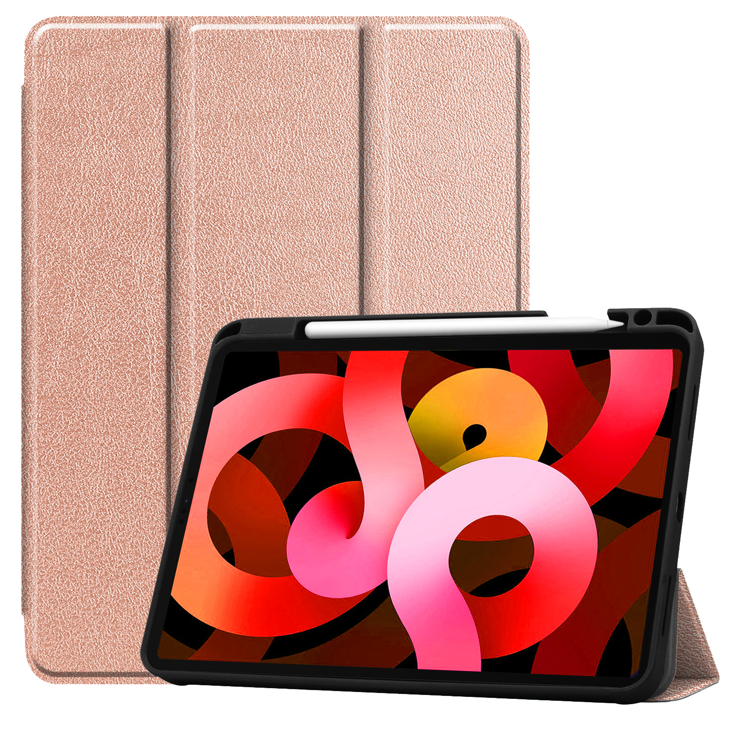 BASEY. Hoesje Geschikt voor iPad Air 2022 Hoes Case Tablet Hoesje Tri-fold Met Uitsparing Geschikt voor Apple Pencil - Hoes Geschikt voor iPad Air 5 2022 Hoesje Hard Cover Bookcase Hoes - Rosé goud