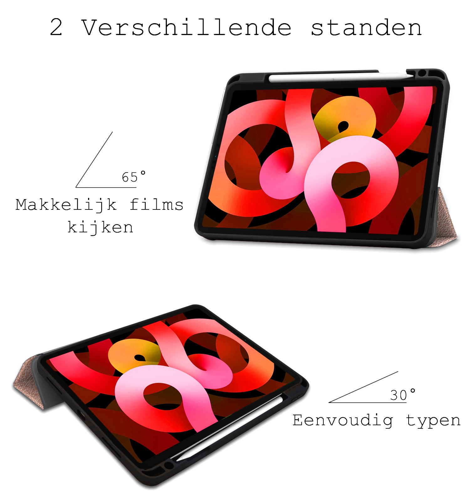 BASEY. Hoesje Geschikt voor iPad Air 2022 Hoes Case Tablet Hoesje Tri-fold Met Uitsparing Geschikt voor Apple Pencil - Hoes Geschikt voor iPad Air 5 2022 Hoesje Hard Cover Bookcase Hoes - Rosé goud