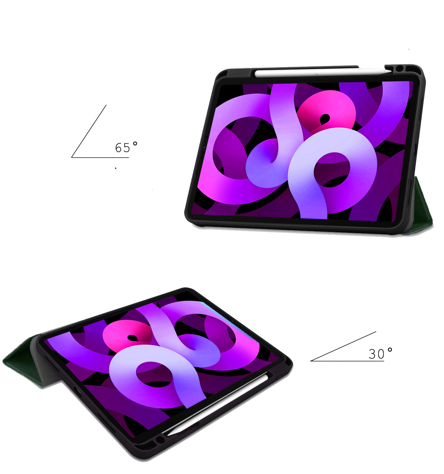 Nomfy Hoes Geschikt voor iPad Air 2022 Hoes Tri-fold Tablet Hoesje Case Met Uitsparing Geschikt voor Apple Pencil - Hoesje Geschikt voor iPad Air 5 2022 Hoesje Hardcover Bookcase - Donkergroen