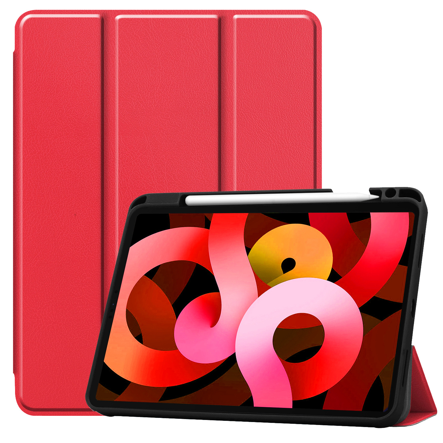 BASEY. Hoesje Geschikt voor iPad Air 2022 Hoes Case Tablet Hoesje Tri-fold Met Uitsparing Geschikt voor Apple Pencil - Hoes Geschikt voor iPad Air 5 2022 Hoesje Hard Cover Bookcase Hoes - Rood
