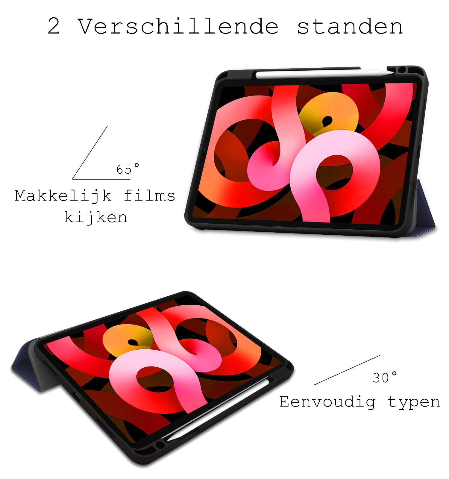 BASEY. Hoesje Geschikt voor iPad Air 2022 Hoes Case Tablet Hoesje Tri-fold Met Uitsparing Geschikt voor Apple Pencil Met Screenprotector - Hoes Geschikt voor iPad Air 5 2022 Hoesje Hard Cover Bookcase Hoes - Donkerblauw