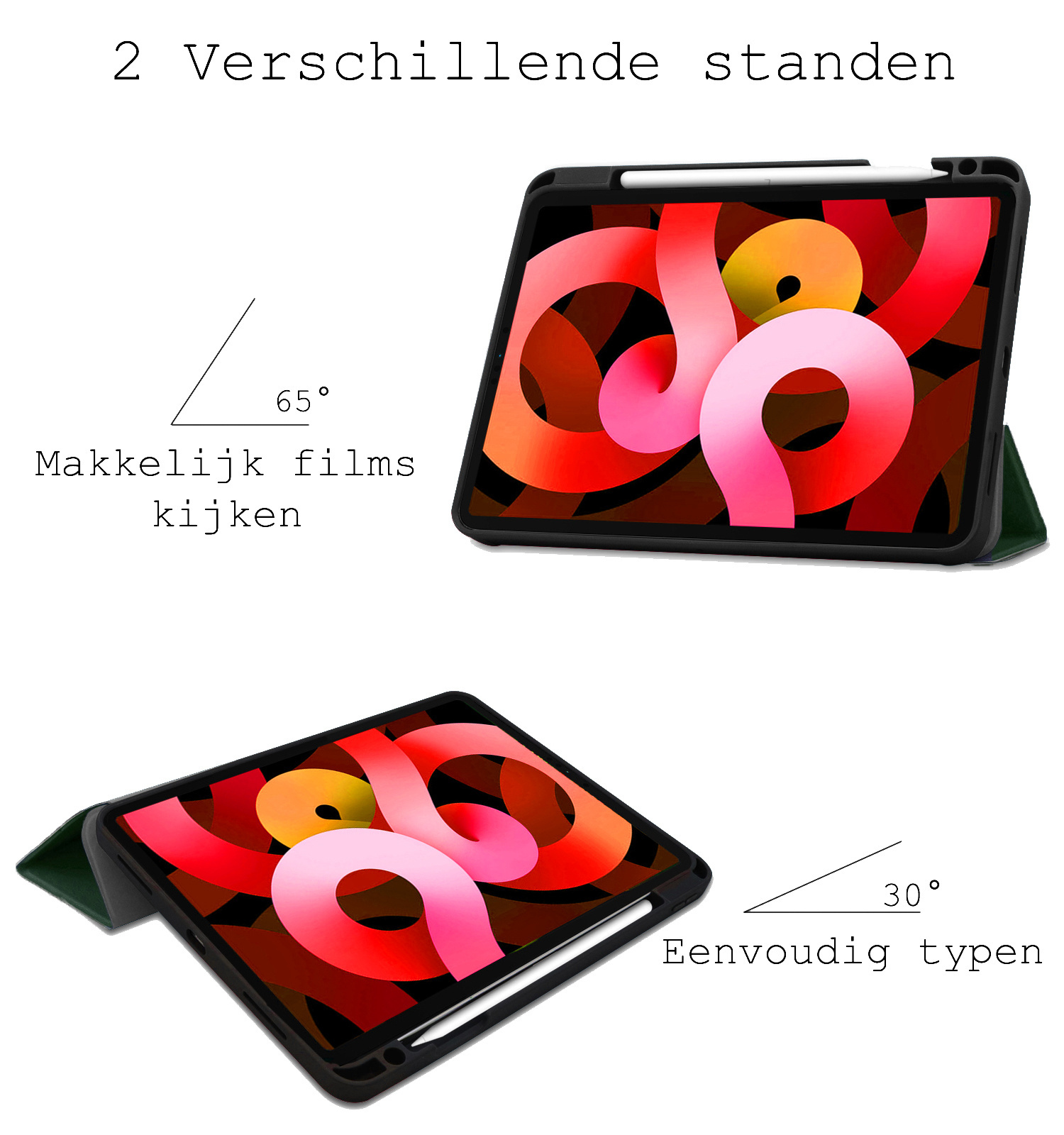 BASEY. Hoesje Geschikt voor iPad Air 2022 Hoes Case Tablet Hoesje Tri-fold Met Uitsparing Geschikt voor Apple Pencil Met Screenprotector - Hoes Geschikt voor iPad Air 5 2022 Hoesje Hard Cover Bookcase Hoes - Donkergroen