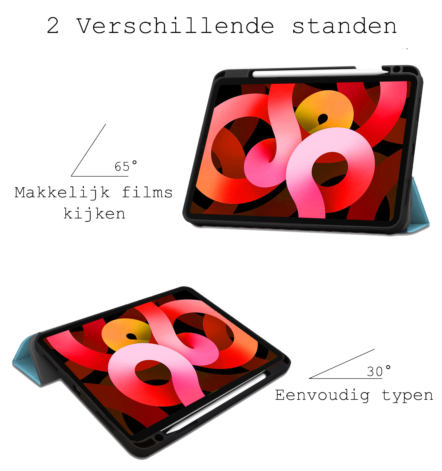 BASEY. Hoesje Geschikt voor iPad Air 2022 Hoes Case Tablet Hoesje Tri-fold Met Uitsparing Geschikt voor Apple Pencil Met Screenprotector - Hoes Geschikt voor iPad Air 5 2022 Hoesje Hard Cover Bookcase Hoes - Lichtblauw