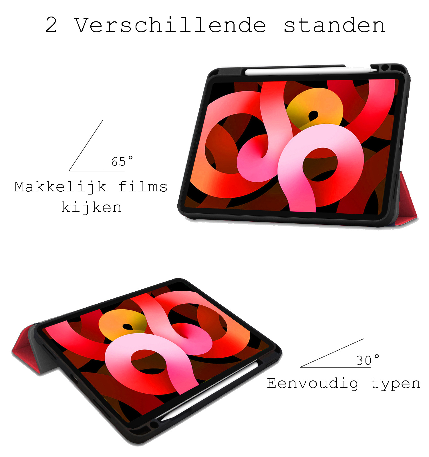 BASEY. Hoesje Geschikt voor iPad Air 2022 Hoes Case Tablet Hoesje Tri-fold Met Uitsparing Geschikt voor Apple Pencil Met Screenprotector - Hoes Geschikt voor iPad Air 5 2022 Hoesje Hard Cover Bookcase Hoes - Rood