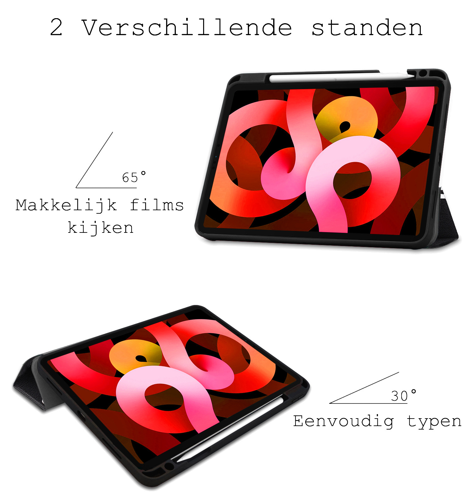 BASEY. Hoesje Geschikt voor iPad Air 2022 Hoes Case Tablet Hoesje Tri-fold Met Uitsparing Geschikt voor Apple Pencil Met Screenprotector - Hoes Geschikt voor iPad Air 5 2022 Hoesje Hard Cover Bookcase Hoes - Don't Touch Me