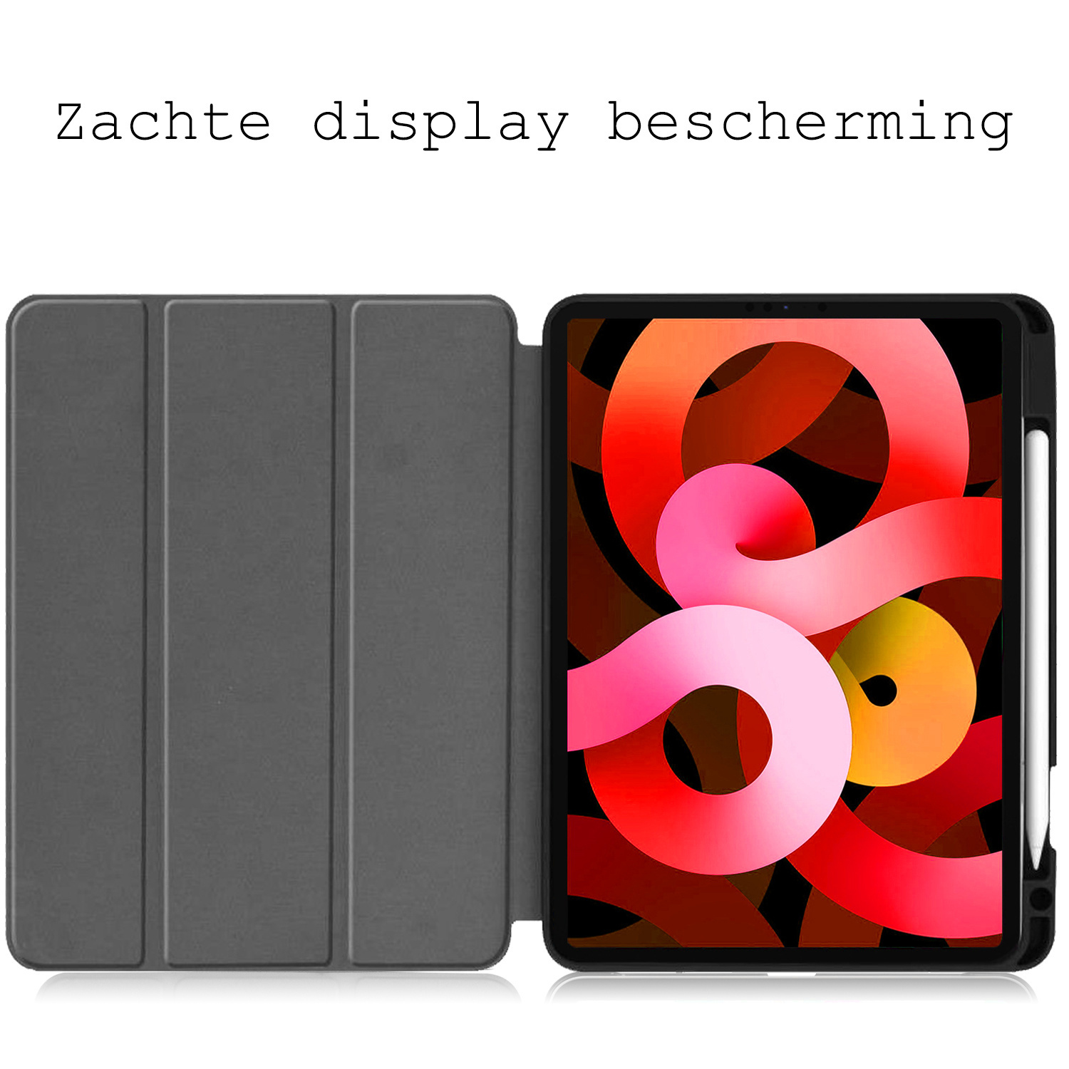 BASEY. Hoesje Geschikt voor iPad Air 2022 Hoes Case Tablet Hoesje Tri-fold Met Uitsparing Geschikt voor Apple Pencil Met Screenprotector - Hoes Geschikt voor iPad Air 5 2022 Hoesje Hard Cover Bookcase Hoes - Zwart