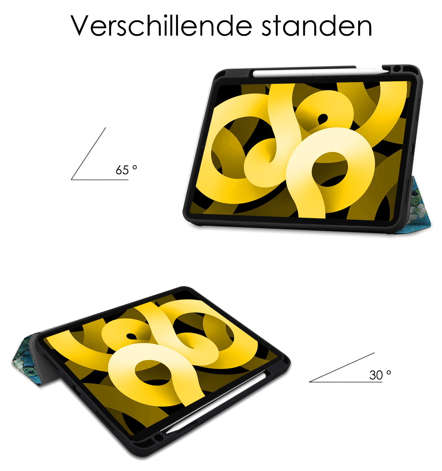 iPad Air 5 2022 Hoesje Met Screenprotector Case Hard Cover Hoes Met Apple Pencil Uitsparing Book Case - Bloesem