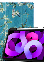 Nomfy Hoes Geschikt voor iPad Air 2022 Hoes Tri-fold Tablet Hoesje Case Met Uitsparing Geschikt voor Apple Pencil Met Screenprotector - Hoesje Geschikt voor iPad Air 5 2022 Hoesje Hardcover Bookcase - Bloesem
