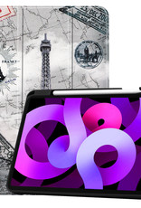 Nomfy Hoes Geschikt voor iPad Air 2022 Hoes Tri-fold Tablet Hoesje Case Met Uitsparing Geschikt voor Apple Pencil Met Screenprotector - Hoesje Geschikt voor iPad Air 5 2022 Hoesje Hardcover Bookcase - Eiffeltoren