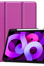 Nomfy Hoes Geschikt voor iPad Air 2022 Hoes Tri-fold Tablet Hoesje Case Met Uitsparing Geschikt voor Apple Pencil Met Screenprotector - Hoesje Geschikt voor iPad Air 5 2022 Hoesje Hardcover Bookcase - Paars