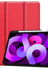 Nomfy Hoes Geschikt voor iPad Air 2022 Hoes Tri-fold Tablet Hoesje Case Met Uitsparing Geschikt voor Apple Pencil Met Screenprotector - Hoesje Geschikt voor iPad Air 5 2022 Hoesje Hardcover Bookcase - Rood