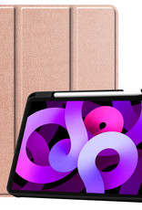 Nomfy Hoes Geschikt voor iPad Air 2022 Hoes Tri-fold Tablet Hoesje Case Met Uitsparing Geschikt voor Apple Pencil Met Screenprotector - Hoesje Geschikt voor iPad Air 5 2022 Hoesje Hardcover Bookcase - Rosé goud