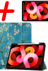 BASEY. Hoesje Geschikt voor iPad Air 2022 Hoes Case Tablet Hoesje Tri-fold Met Uitsparing Geschikt voor Apple Pencil Met Screenprotector - Hoes Geschikt voor iPad Air 5 2022 Hoesje Hard Cover Bookcase Hoes - Bloesem