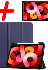 BASEY. Hoesje Geschikt voor iPad Air 2022 Hoes Case Tablet Hoesje Tri-fold Met Uitsparing Geschikt voor Apple Pencil Met Screenprotector - Hoes Geschikt voor iPad Air 5 2022 Hoesje Hard Cover Bookcase Hoes - Donkerblauw
