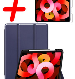 BASEY. BASEY. iPad Air 5 Hoesje Met Uitsparing Apple Pencil Met Screenprotector - Donkerblauw