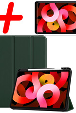 BASEY. Hoesje Geschikt voor iPad Air 2022 Hoes Case Tablet Hoesje Tri-fold Met Uitsparing Geschikt voor Apple Pencil Met Screenprotector - Hoes Geschikt voor iPad Air 5 2022 Hoesje Hard Cover Bookcase Hoes - Donkergroen