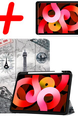 BASEY. Hoesje Geschikt voor iPad Air 2022 Hoes Case Tablet Hoesje Tri-fold Met Uitsparing Geschikt voor Apple Pencil Met Screenprotector - Hoes Geschikt voor iPad Air 5 2022 Hoesje Hard Cover Bookcase Hoes - Eiffeltoren