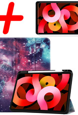 BASEY. Hoesje Geschikt voor iPad Air 2022 Hoes Case Tablet Hoesje Tri-fold Met Uitsparing Geschikt voor Apple Pencil Met Screenprotector - Hoes Geschikt voor iPad Air 5 2022 Hoesje Hard Cover Bookcase Hoes - Galaxy