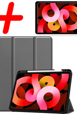 BASEY. Hoesje Geschikt voor iPad Air 2022 Hoes Case Tablet Hoesje Tri-fold Met Uitsparing Geschikt voor Apple Pencil Met Screenprotector - Hoes Geschikt voor iPad Air 5 2022 Hoesje Hard Cover Bookcase Hoes - Grijs