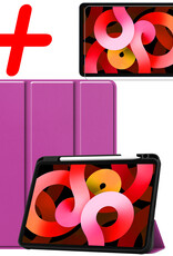 BASEY. Hoesje Geschikt voor iPad Air 2022 Hoes Case Tablet Hoesje Tri-fold Met Uitsparing Geschikt voor Apple Pencil Met Screenprotector - Hoes Geschikt voor iPad Air 5 2022 Hoesje Hard Cover Bookcase Hoes - Paars