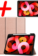 BASEY. Hoesje Geschikt voor iPad Air 2022 Hoes Case Tablet Hoesje Tri-fold Met Uitsparing Geschikt voor Apple Pencil Met Screenprotector - Hoes Geschikt voor iPad Air 5 2022 Hoesje Hard Cover Bookcase Hoes - Rosé goud