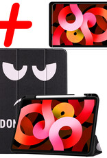 BASEY. Hoesje Geschikt voor iPad Air 2022 Hoes Case Tablet Hoesje Tri-fold Met Uitsparing Geschikt voor Apple Pencil Met Screenprotector - Hoes Geschikt voor iPad Air 5 2022 Hoesje Hard Cover Bookcase Hoes - Don't Touch Me