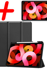 BASEY. iPad Air 5 2022 Hoes Met Screenprotector Zwart - iPad Air 5 2022 Hoesje Uitsparing Apple Pencil Hard Cover Zwart - iPad Air 5 2022 Bookcase Hoes Zwart