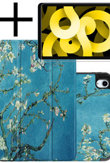 NoXx Hoesje Geschikt voor iPad Air 2022 Hoesje Case Hard Cover Hoes Book Case Met Uitsparing Geschikt voor Apple Pencil Met Screenprotector - Bloesem