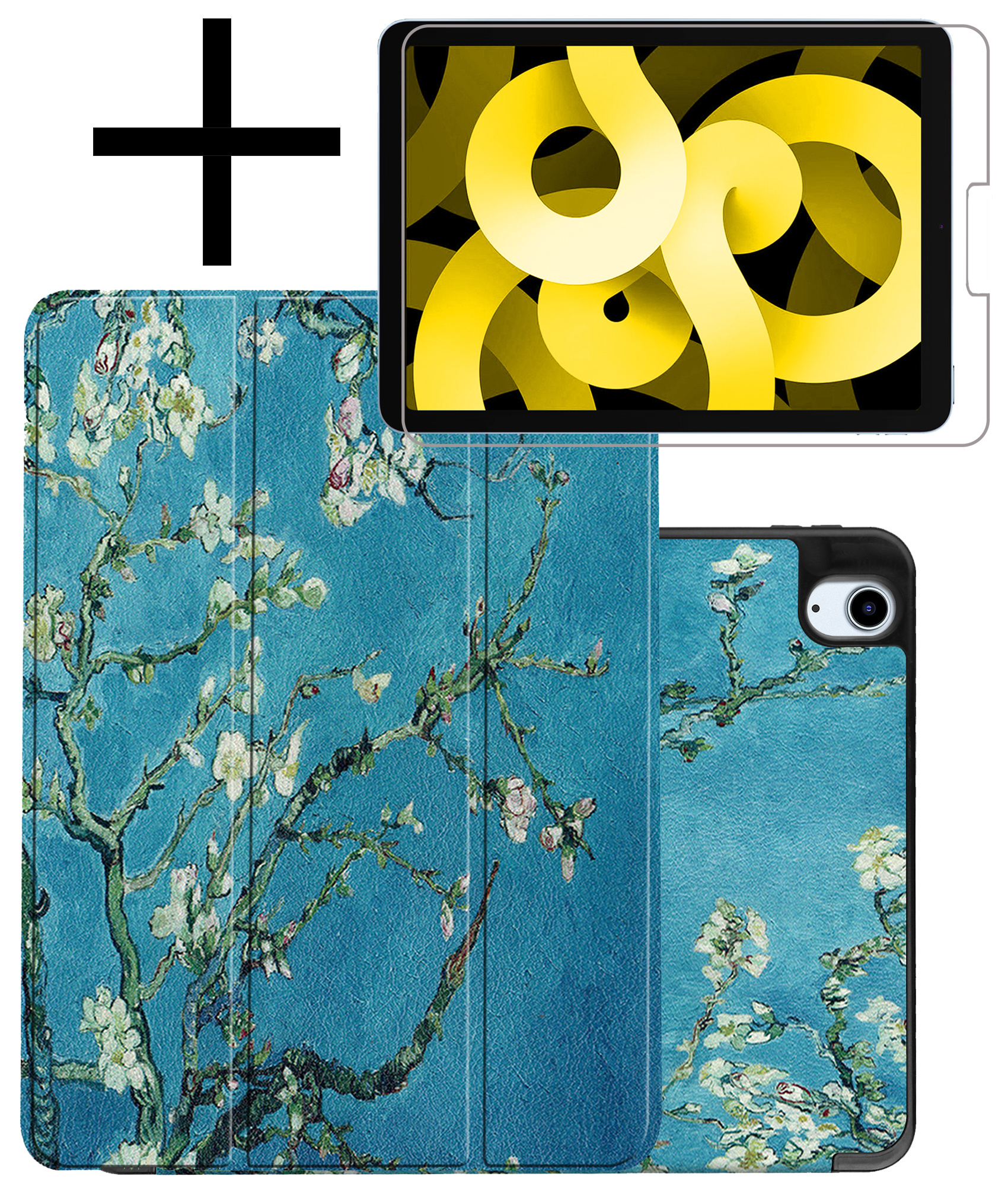 NoXx Hoesje Geschikt voor iPad Air 2022 Hoesje Case Hard Cover Hoes Book Case Met Uitsparing Geschikt voor Apple Pencil Met Screenprotector - Bloesem