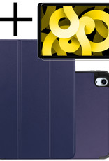 NoXx Hoesje Geschikt voor iPad Air 2022 Hoesje Case Hard Cover Hoes Book Case Met Uitsparing Geschikt voor Apple Pencil Met Screenprotector - Donkerblauw