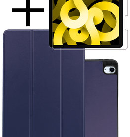 NoXx NoXx iPad Air 5 Hoesje Met Uitsparing Apple Pencil Met Screenprotector - Donkerblauw