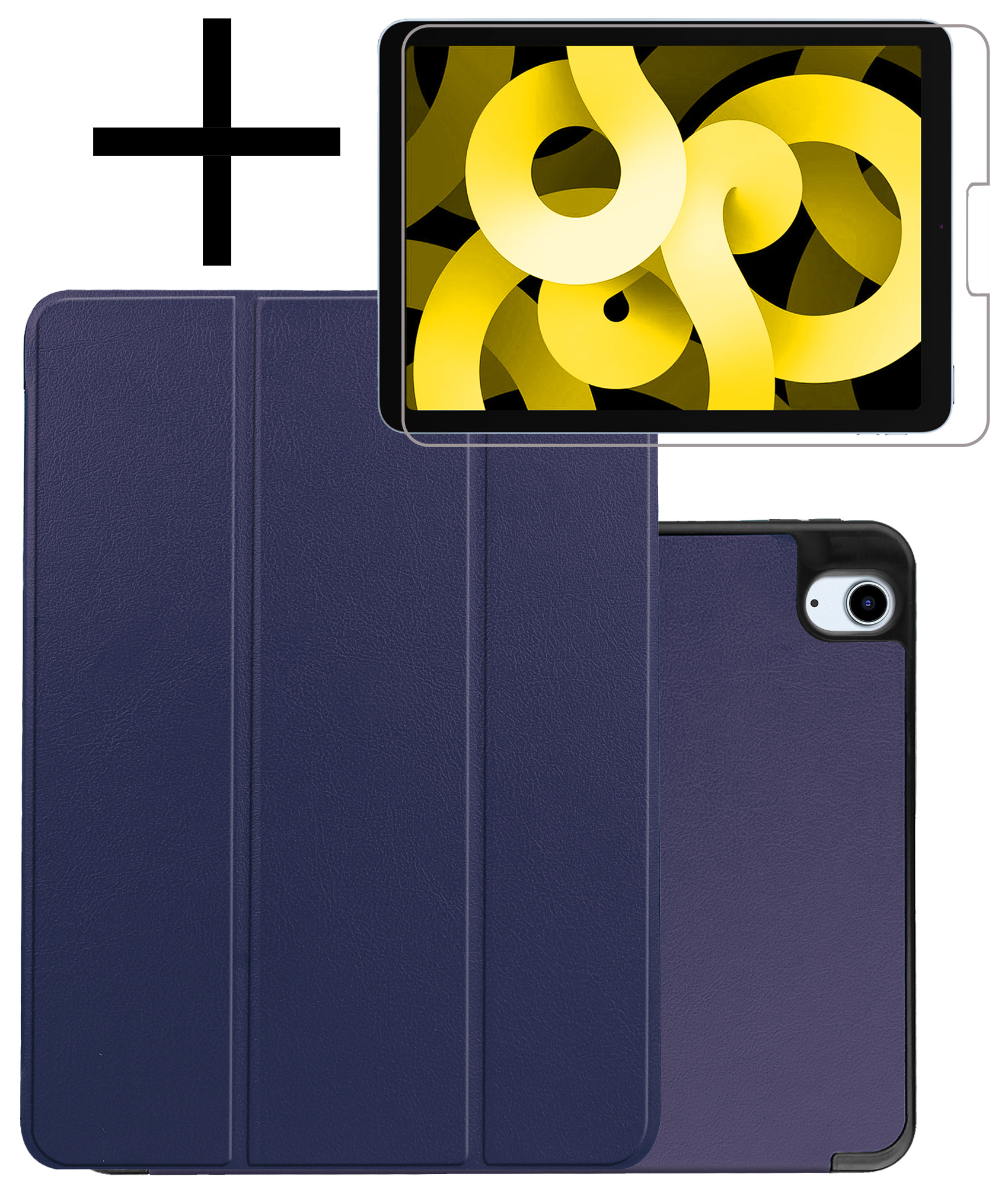 NoXx Hoesje Geschikt voor iPad Air 2022 Hoesje Case Hard Cover Hoes Book Case Met Uitsparing Geschikt voor Apple Pencil Met Screenprotector - Donkerblauw