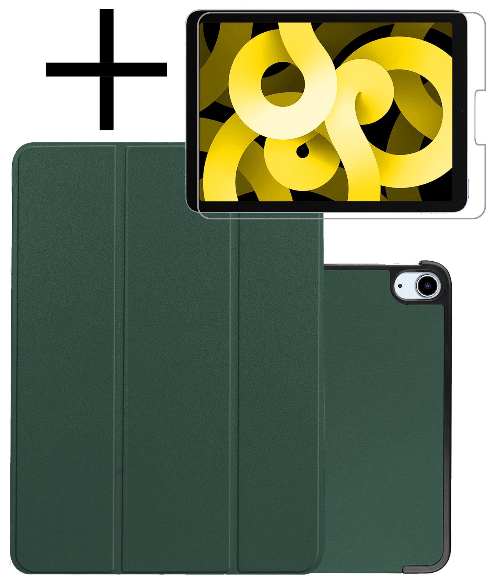 NoXx iPad Air 5 2022 Hoesje Met Screenprotector Case Hard Cover Hoes Met Apple Pencil Uitsparing Book Case - Donker Groen