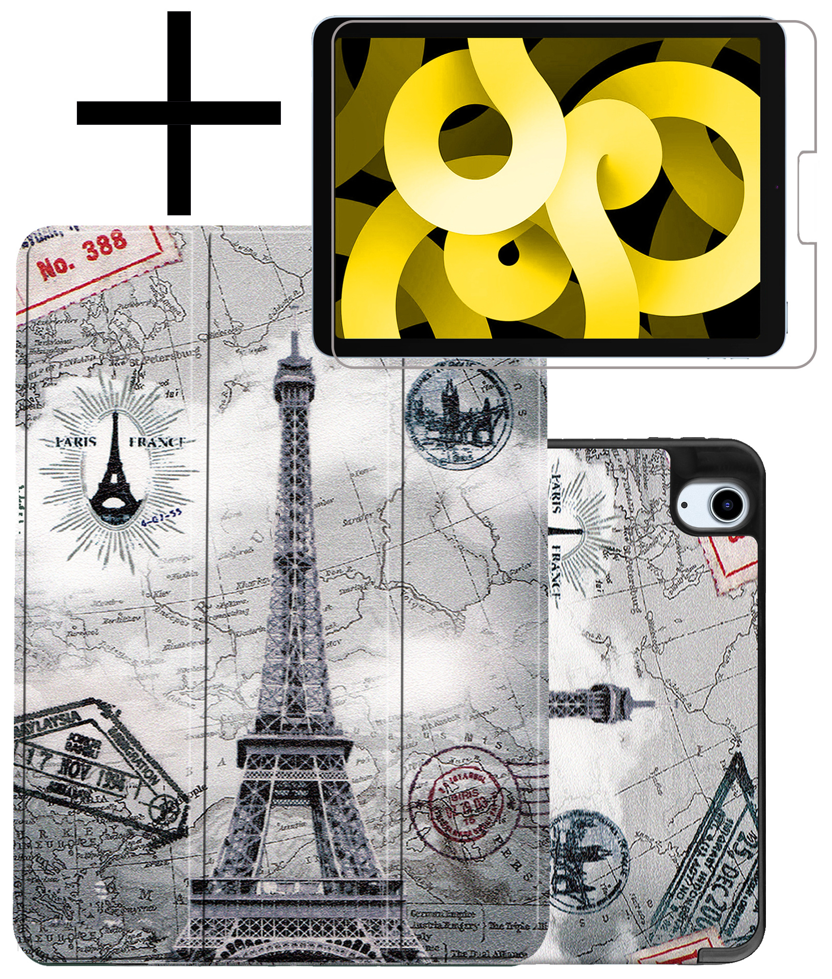 NoXx Hoesje Geschikt voor iPad Air 2022 Hoesje Case Hard Cover Hoes Book Case Met Uitsparing Geschikt voor Apple Pencil Met Screenprotector - Eiffeltoren