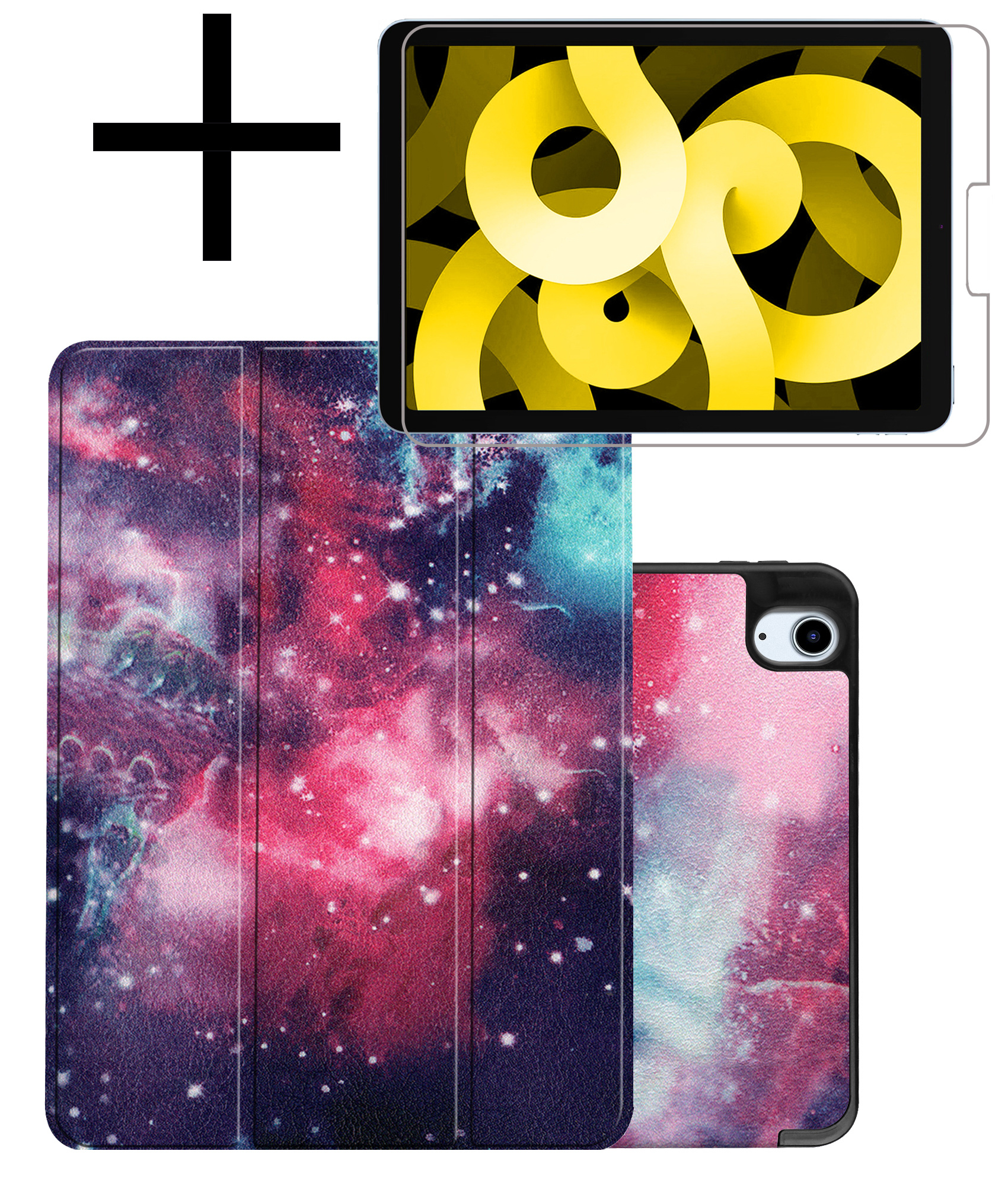 NoXx Hoesje Geschikt voor iPad Air 2022 Hoesje Case Hard Cover Hoes Book Case Met Uitsparing Geschikt voor Apple Pencil Met Screenprotector - Galaxy