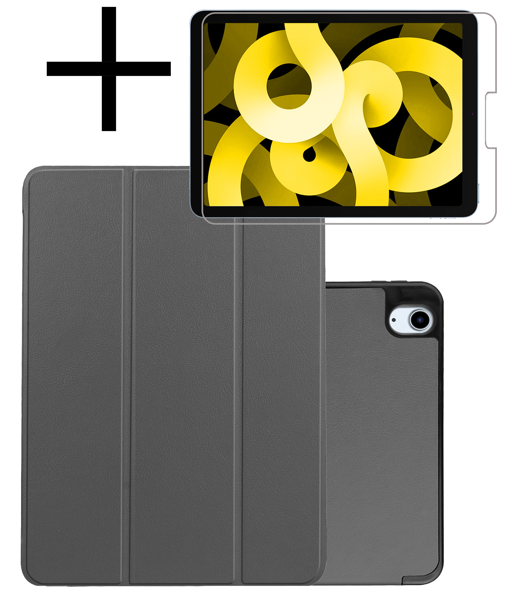 NoXx Hoesje Geschikt voor iPad Air 2022 Hoesje Case Hard Cover Hoes Book Case Met Uitsparing Geschikt voor Apple Pencil Met Screenprotector - Grijs