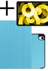 NoXx Hoesje Geschikt voor iPad Air 2022 Hoesje Case Hard Cover Hoes Book Case Met Uitsparing Geschikt voor Apple Pencil Met Screenprotector - Lichtblauw