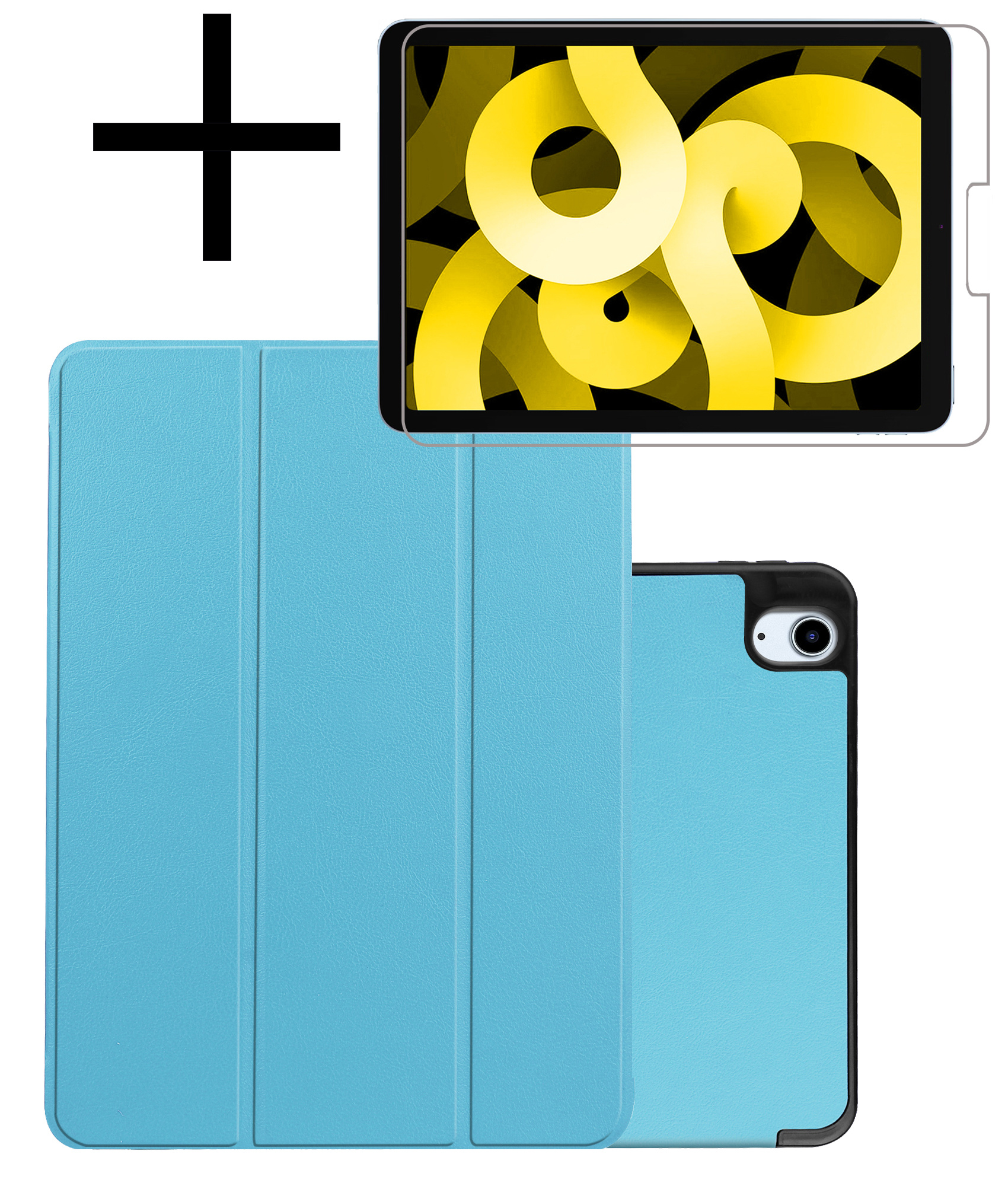 NoXx Hoesje Geschikt voor iPad Air 2022 Hoesje Case Hard Cover Hoes Book Case Met Uitsparing Geschikt voor Apple Pencil Met Screenprotector - Lichtblauw