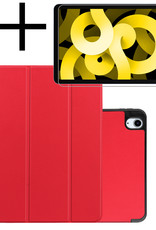 NoXx Hoesje Geschikt voor iPad Air 2022 Hoesje Case Hard Cover Hoes Book Case Met Uitsparing Geschikt voor Apple Pencil Met Screenprotector - Rood