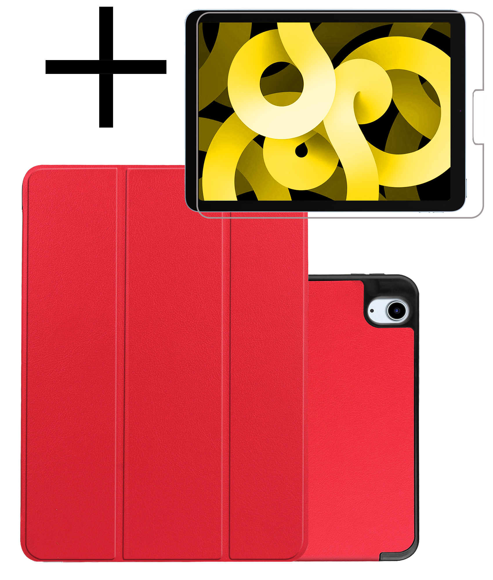 NoXx Hoesje Geschikt voor iPad Air 2022 Hoesje Case Hard Cover Hoes Book Case Met Uitsparing Geschikt voor Apple Pencil Met Screenprotector - Rood