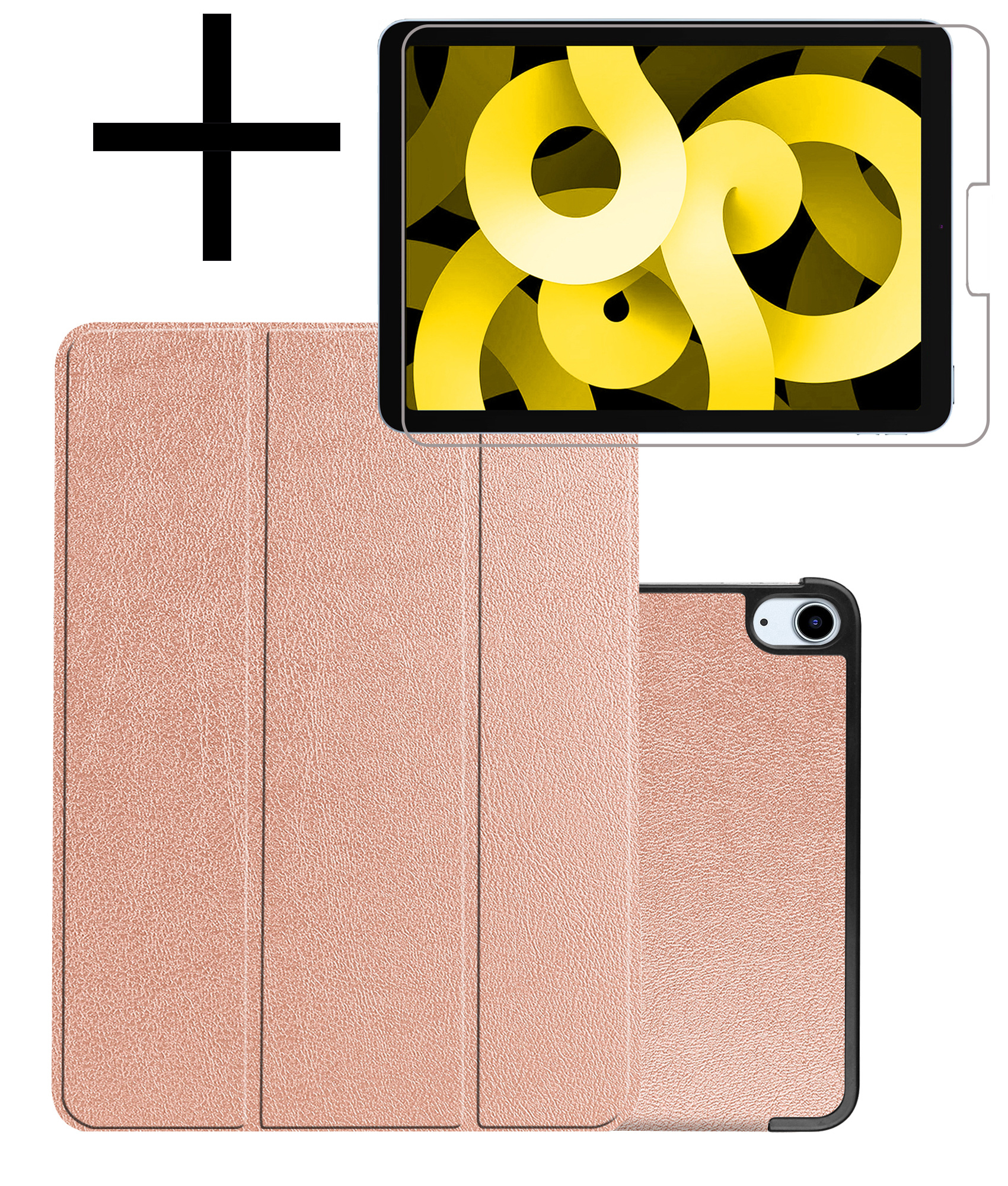 NoXx Hoesje Geschikt voor iPad Air 2022 Hoesje Case Hard Cover Hoes Book Case Met Uitsparing Geschikt voor Apple Pencil Met Screenprotector - Rosé goud