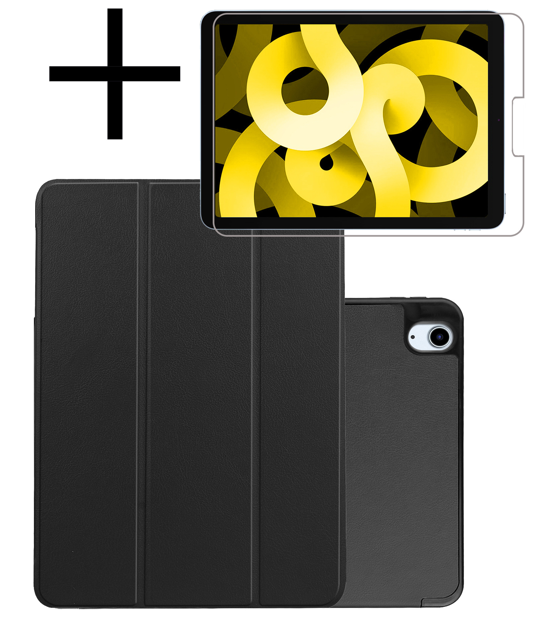 NoXx Hoesje Geschikt voor iPad Air 2022 Hoesje Case Hard Cover Hoes Book Case Met Uitsparing Geschikt voor Apple Pencil Met Screenprotector - Zwart