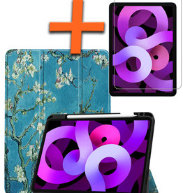 Nomfy Nomfy iPad Air 5 Hoesje Met Uitsparing Apple Pencil Met Screenprotector - Bloemen