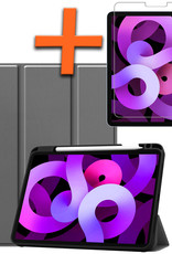 Nomfy Hoes Geschikt voor iPad Air 2022 Hoes Tri-fold Tablet Hoesje Case Met Uitsparing Geschikt voor Apple Pencil Met Screenprotector - Hoesje Geschikt voor iPad Air 5 2022 Hoesje Hardcover Bookcase - Grijs