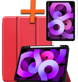 Nomfy Nomfy iPad Air 5 Hoesje Met Uitsparing Apple Pencil Met Screenprotector - Rood